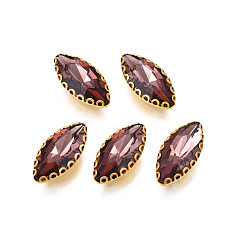 Indian Red Sew on Rhinestone, Transparent Glass Rhinestones, with Iron Prong Settings, Faceted, Horse Eye, Indian Red, 15.5x8x4.5mm, Hole: 0.9mm