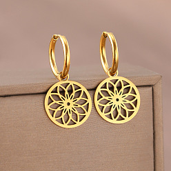 Золотой Серьги из 304 нержавеющей стали, кольцо с цветочным узором, золотые, 32x22 мм