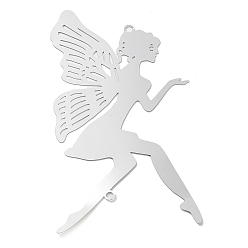 Нержавеющая Сталь Цвет Не тускнеет 201 подвески-соединители из нержавеющей стали, эльфийские ссылки, гравированные металлические украшения, цвет нержавеющей стали, 110x66x0.3 мм, отверстие : 2.9 мм