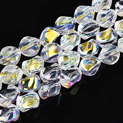 Прозрачный Гальванизируйте прозрачное стекло бисер нитей, самородки, прозрачные, 11~11.5x8~10x8~10 мм, отверстие : 0.8 мм, около 60 шт / нитка, 26.38 дюйм (67 см)