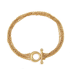 Real 18K Gold Plated 304 Stainless Steel Pave Clear Cubic Zirconia Multi-strand Cable Chain Bracelets with OT Clasps for Women, Real 18K Gold Plated, 7.87 inch(20cm)