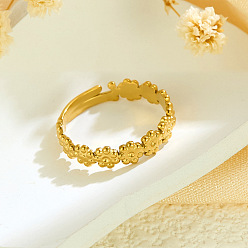 Настоящее золото 18K 304 регулируемые кольца на пальцах из нержавеющей стали, цветок, реальный 18 k позолоченный, 4.5 мм, размер США 7 1/4 (17.5 мм)