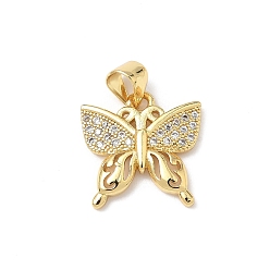 Бабочка Латунные микро проложить кубического циркония прелести, без кадмия и без свинца, долговечный, реальный 18 k позолоченный, бабочка, 14.5x14.5x2.5 мм, отверстие : 4.5x3.5 мм