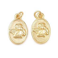 Настоящее золото 18K Латунные подвески, овальные с ангелом, долговечный, без свинца и без кадмия, стойки покрытие, с целью перехода в кольце, реальный 18 k позолоченный, 16x9.5x2.5 мм, отверстие : 3.3 мм