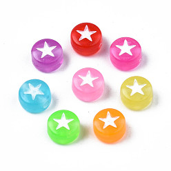 Mixed Color Transparent Acrylic Beads, Flat Round and Star, Mixed Color, 6.5x4mm, Hole: 1.6mm, about 4150pcs/500g