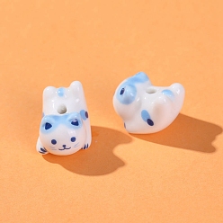 Светло-Синий Фарфоровые бусины ручной работы, форма кошки, голубой, 22x15 мм