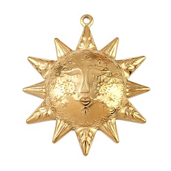 Настоящее золото 18K 304 подвески из нержавеющей стали, солнечные чары, ионное покрытие (ip), реальный 18 k позолоченный, 45x38.5x6 мм, отверстие : 2 мм