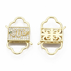Real 16K Gold Plated Brass Micro Pave Cubic Zirconia Clasps, Nickel Free, Rectangle with Snake, Real 16K Gold Plated, 33.5x21.5x5mm
