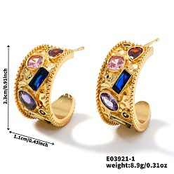 Золотой Ретро серьги-гвоздики в форме буквы С из латуни с кубическим цирконием, золотые, 23x11 мм