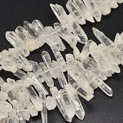 Quartz Crystal Nuggets Natural Quartz Crystal Beads Strands, Rock Crystal Beads, 10~30x4~10mm, Hole: 1mm, about 53~82pcs/strand, 15.5 inch
