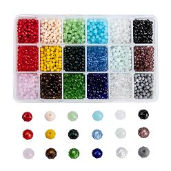 Gemischte Farbe Glasperlen, facettiert, Rondell, Gemischte Farbe, 4x3 mm, Bohrung: 0.4 mm, 18 Farben, 200 Stk. je Farbe, 3600 Stück / Karton