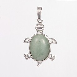 Зеленый Авантюрин Подвески из натуральной черепахи, с латунной фурнитурой , без кадмия и без свинца, платина, зеленый авантюрин, 33.5x22x7 мм, отверстие : 5 мм