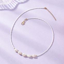 Белый Ожерелья из натурального культивированного пресноводного жемчуга, полированного с двух сторон, и стеклянных бусин, с синтетическими немагнитных гематита бисера, золотые, белые, 16.06 дюйм (40.8 см)