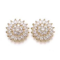 Золотой Латунные микропаве, прозрачные многожильные соединители из кубического циркония, цветок, золотые, 20.5x8 мм, отверстие : 2 мм