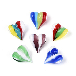 (52) Непрозрачная лаванда Бусины лэмпворк , сердце, разноцветные, 18.5~20.5x17~18.5x10.5~12 мм, отверстие : 1.6~1.8 мм