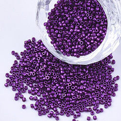 Purple Cylinder Seed Beads, Uniform Size, Metallic Colours, Purple, 1.5~2x1~2mm, Hole: 0.8mm, about 4000pcs/bag, about 50g/bag
