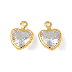 Сердце Латунные микро проложить кубического циркония прелести, без кадмия и без свинца, сердце, 9x6.5x3.5 мм, отверстие : 1 мм