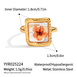 Сэнди Коричневый 304 женские кольца из нержавеющей стали с эмалированным цветком, квадратные с цветком, золотые, песчаный коричневый, 15 мм, внутренний диаметр: 18 мм