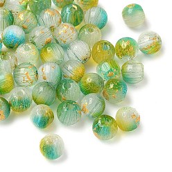 Зеленый лайм 47 шт бусины кошачий глаз, волочильных стиле, круглые, золотая фольга, зеленый лайм, 5.5 мм, отверстие : 1 мм