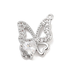 Платина Подвески из латуни с прозрачным фианитом и полым соединителем, без кадмия, без никеля и без свинца, ссылки бабочки, платина, 15x11.5x3 мм, отверстие : 0.8 мм