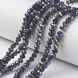 Полуночно-синий Гальванизируйте прозрачное стекло бисер нитей, половина многоцветные покрытием, граненые, рондель, темно-синий, 4x3 мм, отверстие : 0.4 мм, около 105~110 шт / нитка, 38~39 см