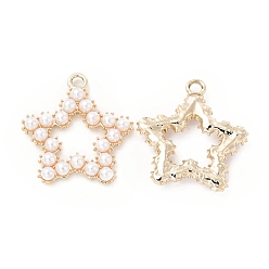 Light Gold Alloy Pendants, with ABS Imitation Pearl Beads, Star Charm, Light Gold, 29x27.5x4.5mm, Hole: 2.8mm