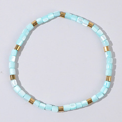 Аква Бохо-стиль натуральные ракушки столбчатые бусины эластичные браслеты для женщин, с немагнитными железными гематитовыми бусинами, вода, внутренний диаметр: 6-7/8 дюйм (17.5 см)