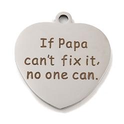 Нержавеющая Сталь Цвет Не тускнеющие 201 подвески из нержавеющей стали, Подвески-послания на семейную тему, сердце со словами-подвесками, цвет нержавеющей стали, 30.5x29x2 мм, отверстие : 3 мм