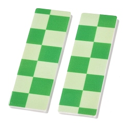 Green Opaque Resin Cabochons, Two Tone, Rectangle with Chessboard Pattern, Green, 62x19x2mm