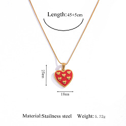 Сердце 304 Подвески-колье из нержавеющей стали с эмалью, красные, геометрического рисунка, золотые, сердце, 17.72 дюйм (45 см), Кулон : 25x18 мм