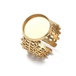 Golden 304 Stainless Steel Cuff Ring Components, Round Bezel Pad Ring Setting, Ion Plating(IP), Long-Lasting Plated, Golden, 19mm, Tray Size: 14mm
