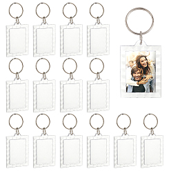 Clear Acrylic Keychain, with Iron Split Key Rings, Rectangle, Clear, 86mm, Pendants: 56x48.5x5.5mm, 15sets/box