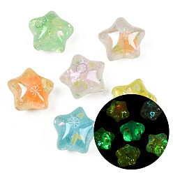 (52) Непрозрачная лаванда Светящиеся прозрачные шарики из смолы, звезда в форме дольки лимона, светится в темноте, с блестками и пластиком, разноцветные, 20.5x21.5x17 мм, отверстие : 2.1 мм