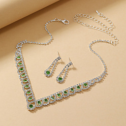 Перидот Ожерелья и серьги-гвоздики из сплава со стразами в форме капли, перидот, 320 мм