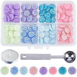 (52) Непрозрачная лаванда 120шт 8 цвета цветок частицы сургуча, с ложкой из нержавеющей стали 1 шт. и свечами 2 шт., Наборы инструментов для сургучовых штампов для пожарной сургучной печати, для ретро печать печать, разноцветные, Частицы сургуча цветок: 5мм, 15 шт / цвет
