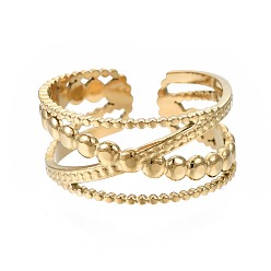 Золотой 304 крест-накрест открытое кольцо манжеты из нержавеющей стали, массивное полое кольцо для женщин, золотые, размер США 6 3/4 (17.1 мм)