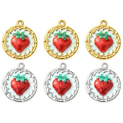 (52) Непрозрачная лаванда 6 шт. 2 цвета 304 эмалированные подвески из нержавеющей стали, плоская круглая форма с клубничными украшениями, разноцветные, 23.5x20.5x3.5 мм, отверстие : 1.6 мм, 3 шт / цвет