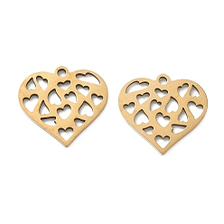 Настоящее золото 18K 201 подвески из нержавеющей стали, шарма сердца, ионное покрытие (ip), лазерная резка, реальный 18 k позолоченный, 14.5x15.5x0.8 мм, отверстие : 1.4 мм