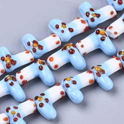 Светло-Голубой Бусы лэмпворк ручной работы, Рождественский чулок, на Рождество, Небесно-голубой, 15~16x14x8~9 мм, отверстие : 1.8 мм, около 30 шт / нитка, 16.93 дюйм (43 см)