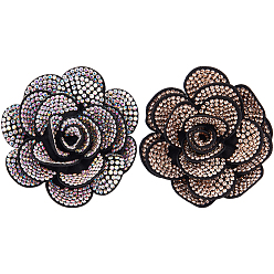 Кристалл 2 шт. броши из бархата и страз, цветок, с железными контактами, кристалл, 59x59 мм