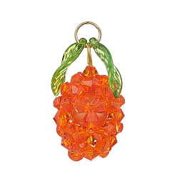Оранжевый Стеклянные подвески, ананас, с 304 кольцами из нержавеющей стали, граненые, с покрытием AB цвета, оранжевые, 29x17x17 мм, отверстие : 5 мм