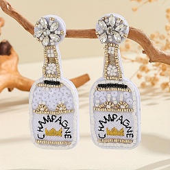 Белый Женские серьги-гвоздики из бисера с дизайном пивного фестиваля в виде бутылки пива, универсальный подарок, белые, 85x35 мм