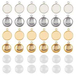 Platinum & Golden DIY Pendant Making Kits,include Brass Flat Round Pendant Cabochon Settings, Plain Edge Bezel Cups and Dome Transparent Glass Cabochons, Platinum & Golden, Seeting: Tray: 12mm, 17x14x2mm, Hole: 1.5mm, 40pcs/box