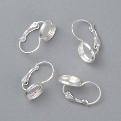 Серебро 304 Настройки нержавеющей стали серьги Leverback, плоско-круглые, серебряные, лоток : 14 мм, 27x16x13.5 мм, штифт: 0.7 мм