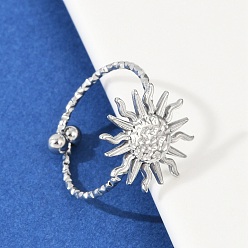 Нержавеющая Сталь Цвет 304 открытые манжеты из нержавеющей стали, солнце, цвет нержавеющей стали, 13.5x13.5 мм, размер США 8 1/2 (18.5 мм)