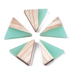 Аквамарин Полупрозрачные кабошоны из смолы и дерева, треугольные, аквамарин, 15x14.5x3 мм