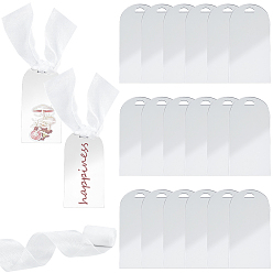 White 20Pcs Acrylic Wedding Seat Label, Arch, 5M Sheer Organza Ribbon, Wide Ribbon, White, 90x45x1.5mm