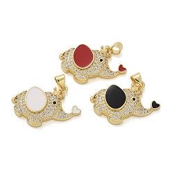 (52) Непрозрачная лаванда Подвески в форме слона из латуни с микропаве из кубических цирконий и эмали, долговечный, без свинца и без кадмия, стойки покрытие, реальный 18 k позолоченный, разноцветные, 21x28.5x6 мм, отверстие : 4x3.5 мм