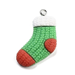 Christmas Socking Подвески из непрозрачной смолы на рождественскую тематику, с платиновыми тоновыми железными петлями, рождественские носки, 32.5x21.5x6 мм, отверстие : 2 мм