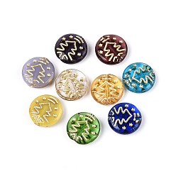 (52) Непрозрачная лаванда Стеклянные бусины, Плоский круглый с елки, золотой металл обвитыми, разноцветные, 14x4~4.5 мм, отверстие : 1 мм